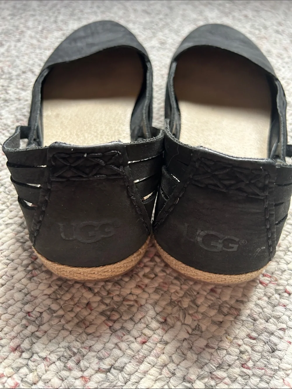 UGG Black Nunuck Leather Cicily Espadrille Flats